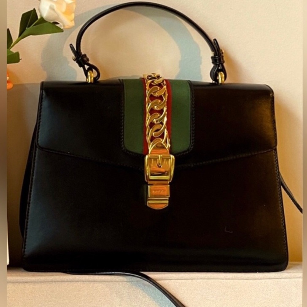 GUCCI SYLVIE Black Top Handle Medium Bag
